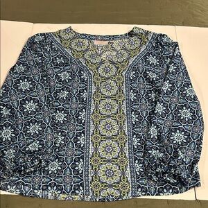Belle Boho Kim Gravel L/S Blouse blue with green XL
